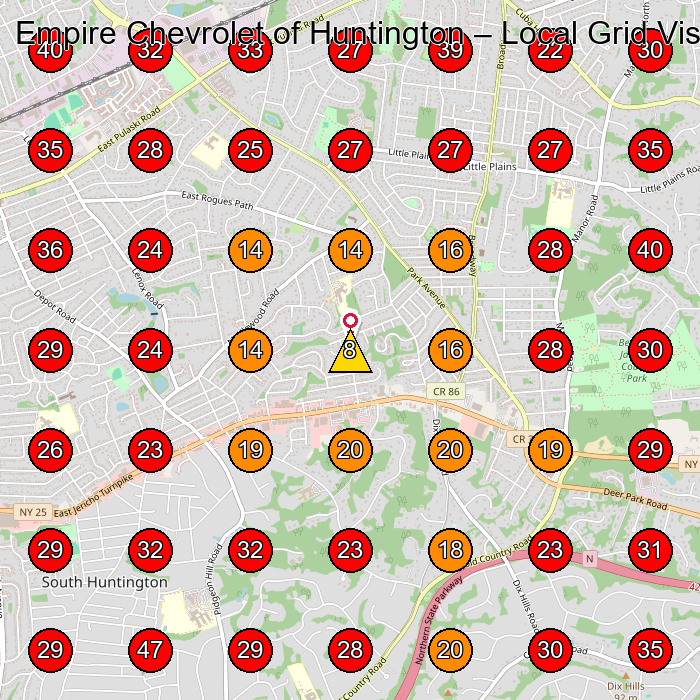 Empire Chevrolet of Huntington GeoGrid visibility map for Mini Dealer in Huntington Station